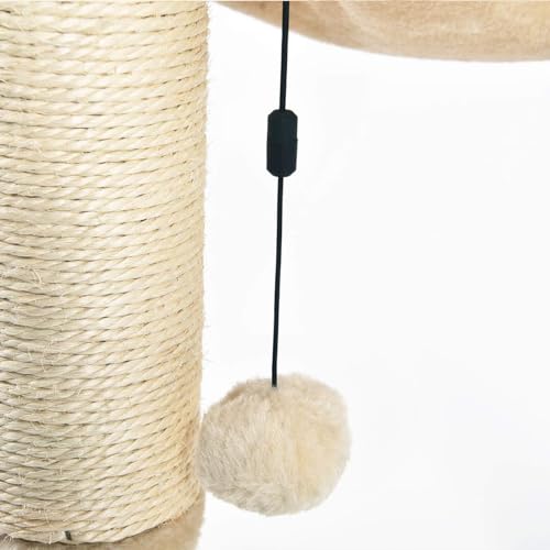Amazon Basics Cat Tower with Hammock Bed and Scratching Post for Indoor Cats, Easy to Assemble, Interactive Hanging Ball, 15.8" x 15.8" x 19.7", Beige view 3