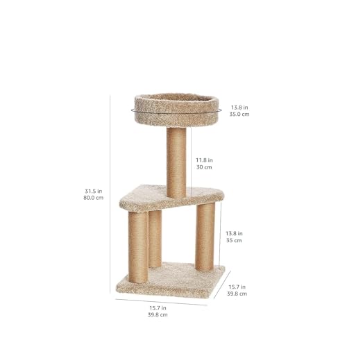 Amazon Basics Cat Tree - Multi-Level Climbing Activity Tower with Jute Rope Scratching Posts for Indoor Cats & Kittens, Medium (31.5"H), Beige view 2