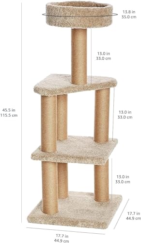 Amazon Basics Cat Tree Tower - Multi-Level Climbing Activity Center for Indoor Cats & Kittens with Scratching Posts, Platform, Jute Rope, Large (45.9"H), Beige view 2