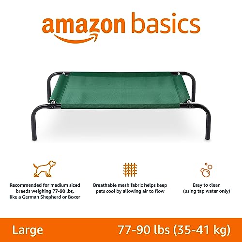 Amazon Basics Cooling Breathable Elevated Dog Bed with Metal Frame for Large Dogs, 51 x 31 x 8 Inch, Green