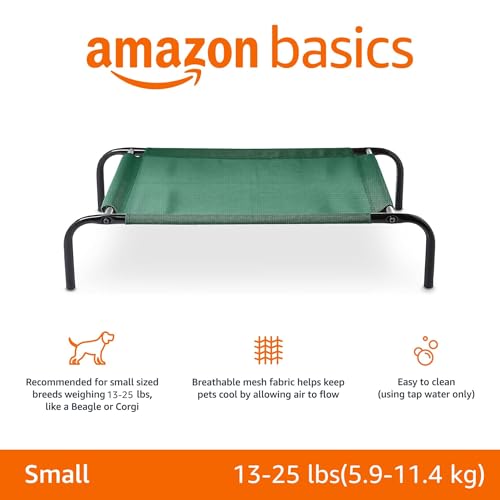 Amazon Basics Cooling Breathable Elevated Dog Bed with Metal Frame for Small Dogs, 36" x 22" x 7.5", Green view 2