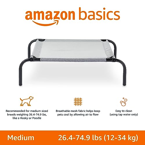 Amazon Basics Cooling Breathable Elevated Dog Bed with Durable Metal Frame, Medium, 43 x 26 x 7.5 Inch, Grey, Easy to Assemble view 2