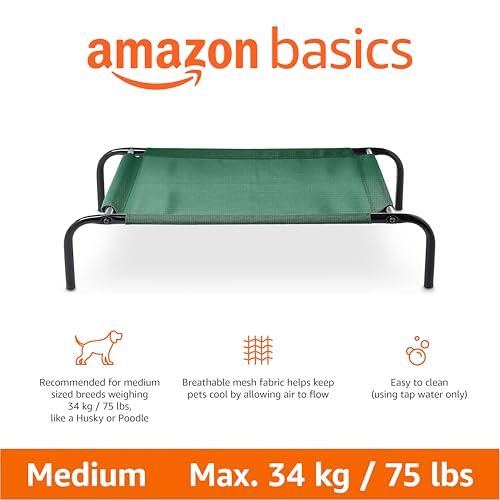Amazon Basics Cooling Breathable Elevated Dog Bed with Metal Frame for Medium Dogs, 43" x 26" x 7.5", Green view 2
