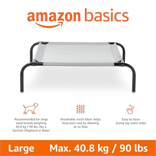 Amazon Basics Cooling Breathable Elevated Dog Bed with Metal Frame for Large Dogs, 51" x 31" x 8", Grey view 2