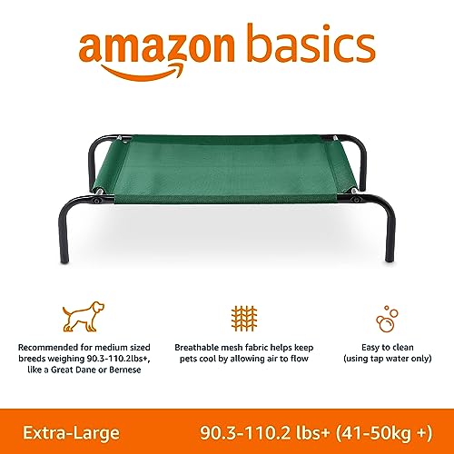 Amazon Basics Cooling Breathable Elevated Dog Bed with Durable Metal Frame for Large Dogs, X-Large, 60 x 37 x 9 Inch, Green, Easy to Clean view 2