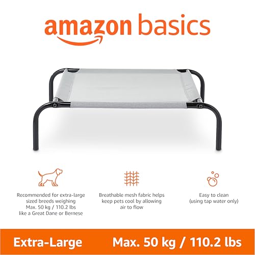 Amazon Basics Cooling Breathable Elevated Pet Bed with Metal Frame for Large Dogs, X-Large (60.1 x 37.1 x 8.9 Inches), Grey, 1 Count view 2