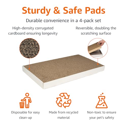 Amazon Basics Corrugated Cardboard Cat Scratcher, Scratching Board, Reversible, 17.4" x 10", White, 4-Pack view 2