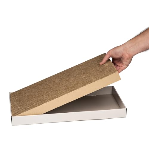 Amazon Basics Corrugated Cardboard Cat Scratcher, Scratching Board, Reversible, 17.4" x 10", White, 4-Pack view 3