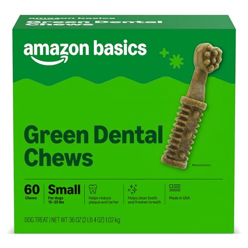 Amazon Basics Dental Dog Treats to Help Clean Teeth & Freshen Breath for Small Dogs, Small, Unflavored, Per Pack: 60 Count, 2.25 pounds (Previously Wag)