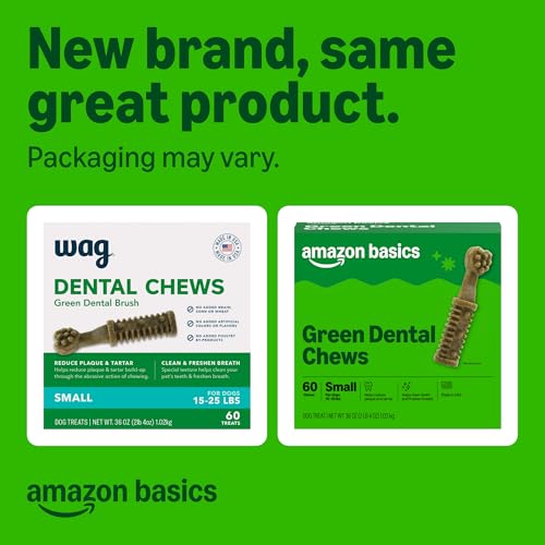 Amazon Basics Dental Dog Treats to Help Clean Teeth & Freshen Breath for Small Dogs, Small, Unflavored, Per Pack: 60 Count, 2.25 pounds (Previously Wag) view 2