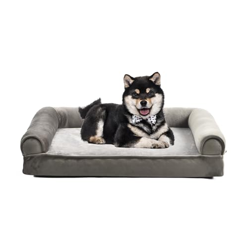Amazon Basics Dog Bed with Cooling Gel Memory Foam, Pressure-Relief Support for Dogs up to 30lbs, Non-Slip Bottom, Machine Washable Cover, Medium Sized (30" x 20"), Taupe