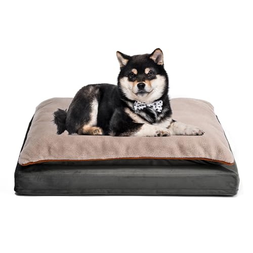 Amazon Basics Dog Bed with Cooling Gel Memory Foam, Pressure-Relief Support for Dogs up to 50lbs, Non-Slip Bottom, Machine Washable Cover, Large Sized (36" x 27"), Grey