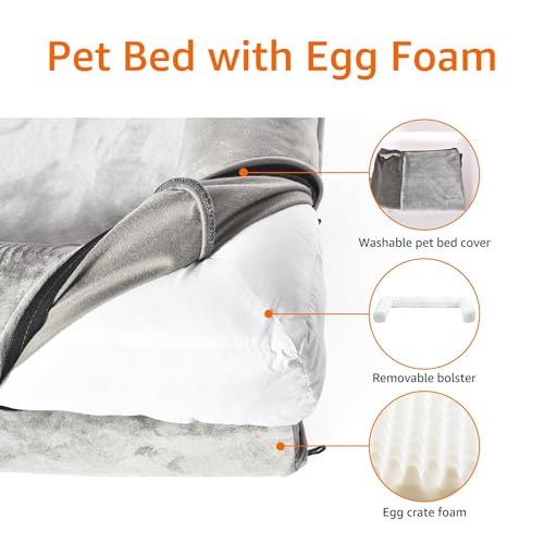 Amazon Basics Dog Bed with Cooling Gel Memory Foam, Pressure-Relief Support for Dogs up to 55lbs, Non-Slip Bottom, Machine Washable Cover, Large Sized (36" x 27"), Brown