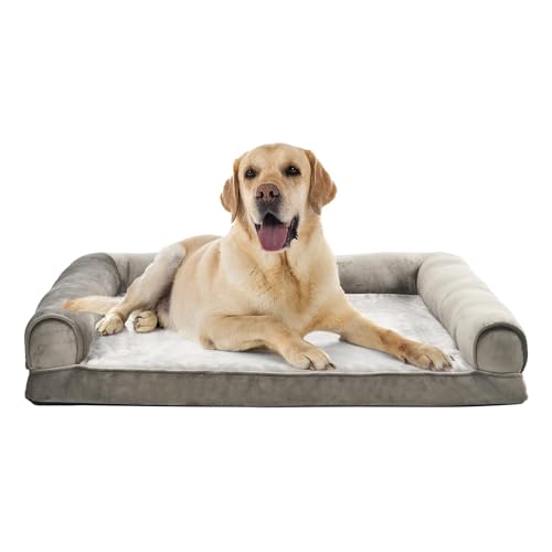 Amazon Basics Dog Bed with Cooling Gel Memory Foam, Pressure-Relief Support for Dogs up to 90lbs, Non-Slip Bottom, Machine Washable Cover, Extra Large Sized (44" x 35"), Taupe