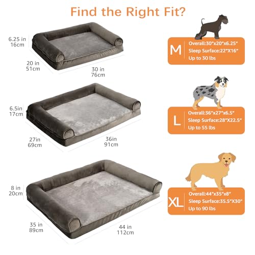 Amazon Basics Dog Bed with Cooling Gel Memory Foam, Pressure-Relief Support for Dogs up to 90lbs, Non-Slip Bottom, Machine Washable Cover, Extra Large Sized (44" x 35"), Taupe view 2