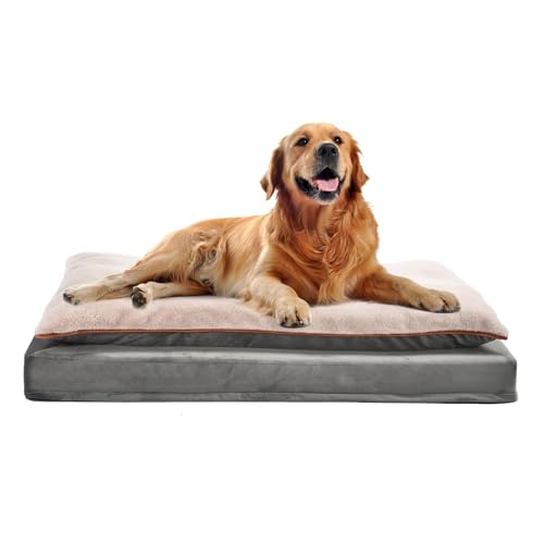 Amazon Basics Dog Bed with Cooling Gel Memory Foam, Pressure-Relief Support for Dogs up to 120lbs, Non-Slip Bottom, Machine Washable Cover, Giant Sized (48" x 36"), Grey