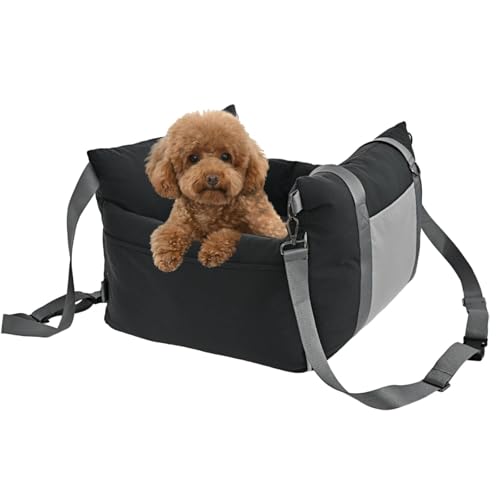 Amazon Basics Dog Car Seat, Pet Booster for Small-Medium Dogs with Leash & Washable Cover, Black