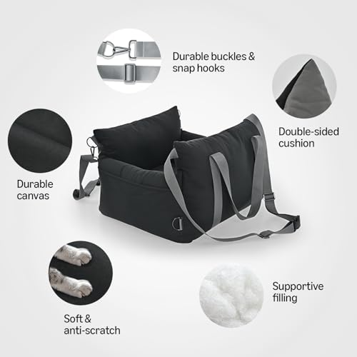 Amazon Basics Dog Car Seat, Pet Booster for Small-Medium Dogs with Leash & Washable Cover, Black view 2