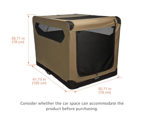 Amazon Basics Dog Crate, Travel Dog Kennel Double Door Collapsible, Lightweight Soft-Sided Folding, Portable Dog Cage, XL 42" x 31" x 31", Tan