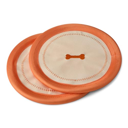 Amazon Basics Dog Flying Disc, Interactive Dog Toys for Fetch, Durable Water Floating, Soft Flexible Design, 2-Pack, 9.53 Inch, Beige/Orange