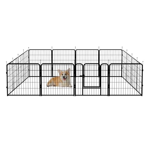 Amazon Basics Dog Playpen, 16 Panels Metal Fence with Door, Foldable for Indoor and Outdoor Use, Suitable for Small to Medium Sized Dogs, 24 Inch Height, Black