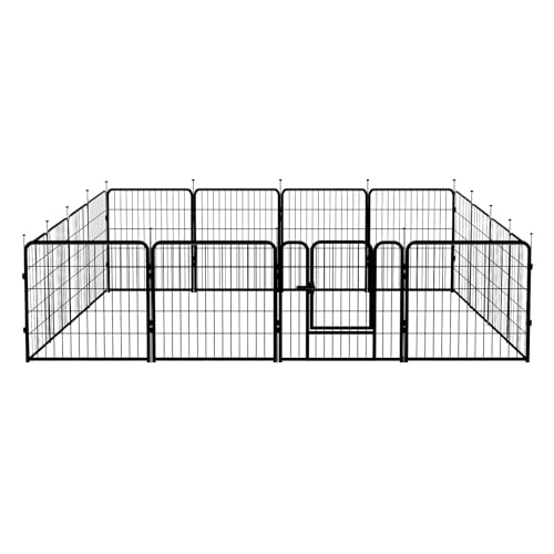 Amazon Basics Dog Playpen, 16 Panels Metal Fence with Door, Foldable for Indoor and Outdoor Use, Suitable for Small to Medium Sized Dogs, 24 Inch Height, Black view 2