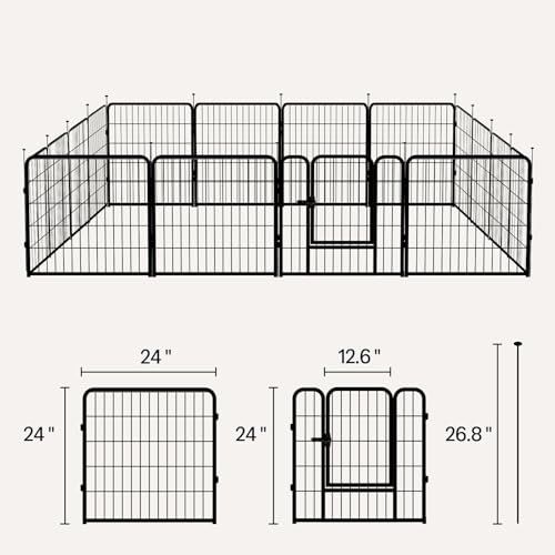 Amazon Basics Dog Playpen, 16 Panels Metal Fence with Door, Foldable for Indoor and Outdoor Use, Suitable for Small to Medium Sized Dogs, 24 Inch Height, Black view 3