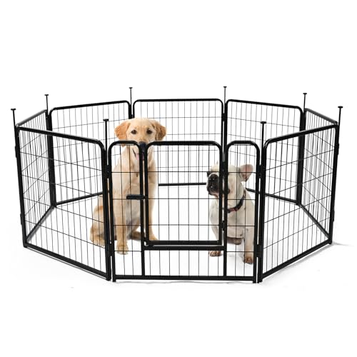 Amazon Basics Dog Playpen, 8 Panels Metal Fence with Door, Foldable for Indoor and Outdoor Use, Suitable for Small to Medium Sized Dogs, 24 Inch Height, Black view 2