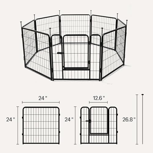 Amazon Basics Dog Playpen, 8 Panels Metal Fence with Door, Foldable for Indoor and Outdoor Use, Suitable for Small to Medium Sized Dogs, 24 Inch Height, Black view 3