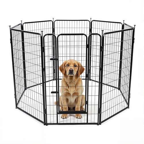 Amazon Basics Dog Playpen, 8 Panels Metal Fence with Door, Foldable for Indoor and Outdoor Use, Suitable for Small to Medium Sized Dogs, 42 Inch Height, Black