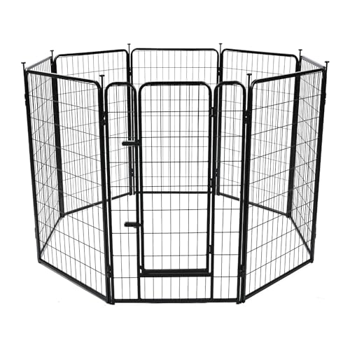 Amazon Basics Dog Playpen, 8 Panels Metal Fence with Door, Foldable for Indoor and Outdoor Use, Suitable for Small to Medium Sized Dogs, 42 Inch Height, Black view 2