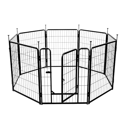 Amazon Basics Dog Playpen, 8 Panels Metal Fence with Door, Foldable for Indoor and Outdoor Use, Suitable for Small to Medium Sized Dogs, 30 Inch Height, Black