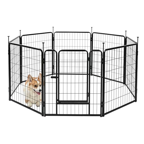 Amazon Basics Dog Playpen, 8 Panels Metal Fence with Door, Foldable for Indoor and Outdoor Use, Suitable for Small to Medium Sized Dogs, 30 Inch Height, Black view 2