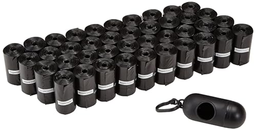 Amazon Basics Dog Poop Bags with Dispenser, 600 Count, Enhanced for Guaranteed Leakproof, Unscented, Includes Leash Clip