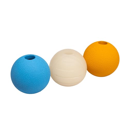 Amazon Basics Dog Toys, Interactive Assorted Rubber Balls, (Pack of 3), 2.5 inch, Blue, Beige, Orange