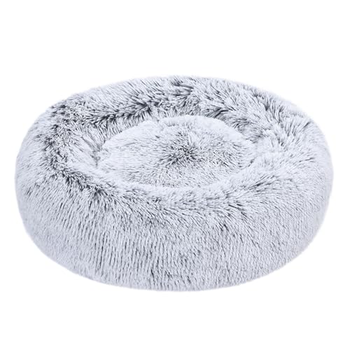 Amazon Basics Donut Pet Bolster Faux Fur Bed for Dog, Grey, 23" x 23"