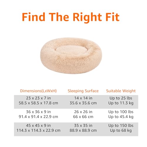 Amazon Basics Donut Pet Bolster Faux Fur Bed for Dog, Beige, 36" x 36"