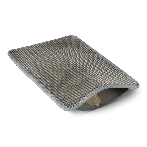 Amazon Basics Double-Layer Cat Litter Mat, Honeycomb Design, Waterproof & Urine-Proof, Non-Slip Scatter Control Trapper Mat, Easy Clean, Soft on Paws, Grey, 15" x 24"