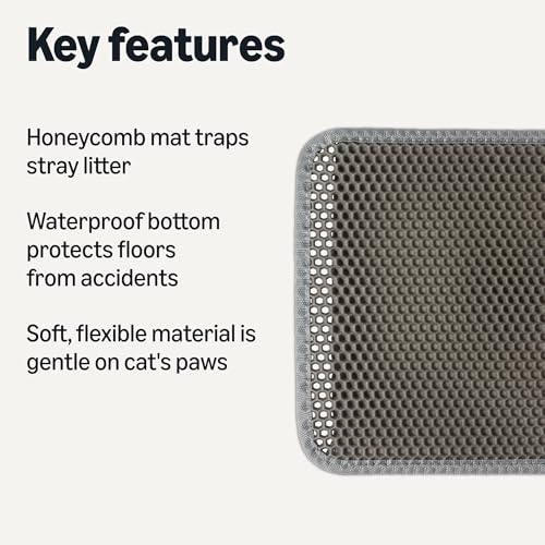 Amazon Basics Double-Layer Cat Litter Mat, Honeycomb Design, Waterproof & Urine-Proof, Non-Slip Scatter Control Trapper Mat, Easy Clean, Soft on Paws, Grey, 15" x 24" view 2