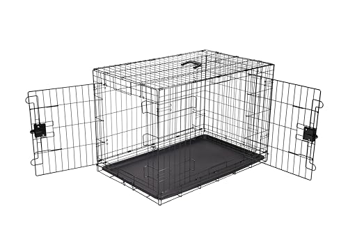 Amazon Basics Durable, Foldable Metal Wire Dog Crate with Tray, Double Door, 36 x 23 x 25 in, Black