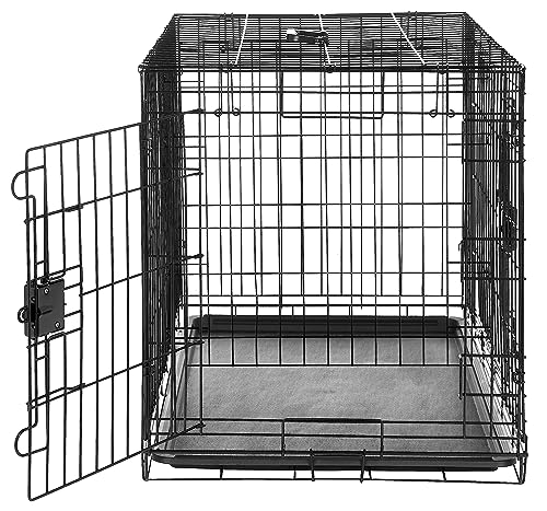 Amazon Basics Durable, Foldable Metal Wire Dog Crate with Tray, Double Door, 36 x 23 x 25 in, Black
