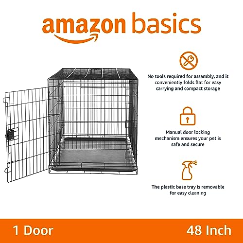 Amazon Basics Durable, Foldable Metal Wire Dog Crate with Tray, Single Door, 48 x 30 x 32.5 in, Black