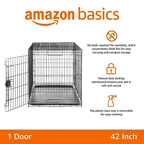 Amazon Basics Durable, Foldable Metal Wire Dog Crate with Tray, Single Door, 42 x 28 x 30 in, Black