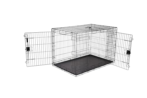 Amazon Basics Durable, Foldable Metal Wire Dog Crate with Tray, Double Door, 48 x 30 x 32.5 in, Black