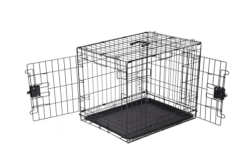 Amazon Basics Durable,Foldable Metal Wire Dog Crate with Tray, Double Door, 30 x 19 x 21 in, Black