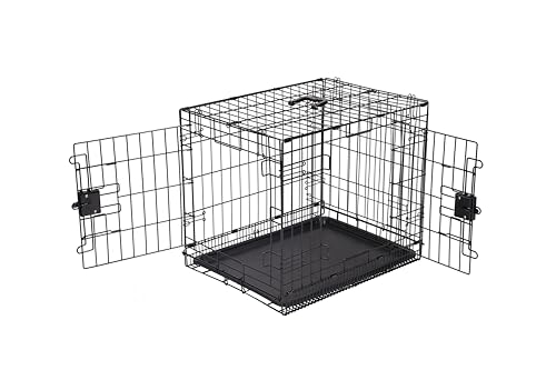 Amazon Basics Durable,Foldable Metal Wire Dog Crate with Tray, Double Door, Divider, 24 x 18 x 20 in, Black