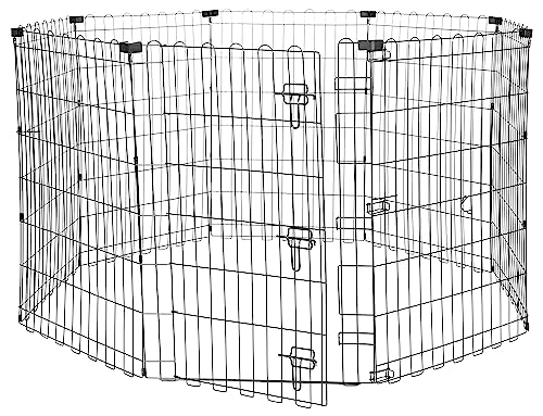 Amazon Basics Foldable Metal Exercise Dog Playpen, Indoor/Outdoor, Single Door, 8 Panels, 36 Inches, Medium, Black