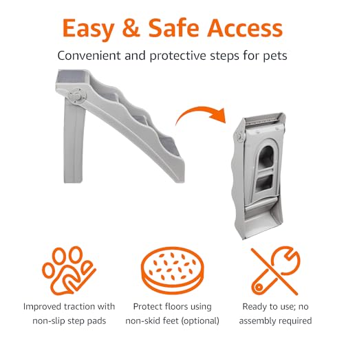 Amazon Basics Foldable Non-Slip Pet Stairs, Steps for Dogs and Cats, 14.6'' W x 22.75'' D x 19.5'' H, Grey
