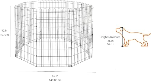 Amazon Basics Foldable Octagonal Metal Exercise Dog Playpen - Indoor/Outdoor, No Door, Large (8 Panels, 24 x 42), Easy to assemble, store, and customize, 42" - Large, Black
