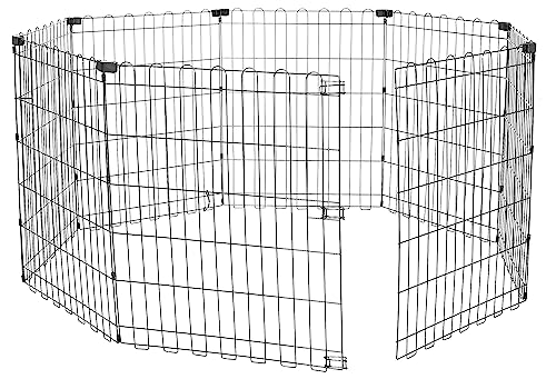 Amazon Basics Foldable Octagonal Metal Exercise Dog Playpen - Indoor/Ou, , Blacktdoor, No Door, Small (8 Panels, 24 x 30), Easy to assemble, store, and customize, 30" - Small, Black